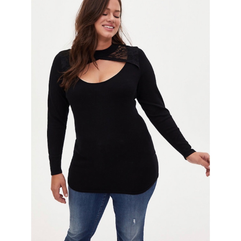🆕 Black Lace Keyhole Pullover Sweater NWT Torrid